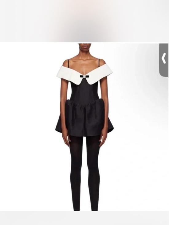 Shushu/Tong Dresses & Skirts - Off-Shoulder Black & White Mini Dress with Bow Detail